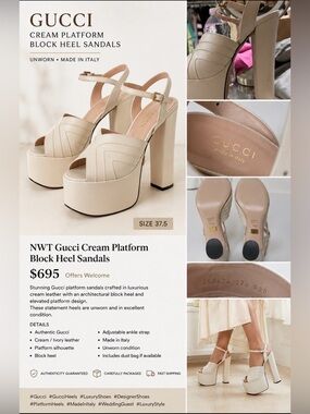 Gucci Cream Platform Block Heel Sandals